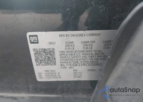 2024 Chevrolet Trax Fwd 1Rs z USA, uszkodzony, nr VIN KL77LGE21RC032862